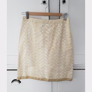 NWT Banana Republic White Skirt Gold Embroidery